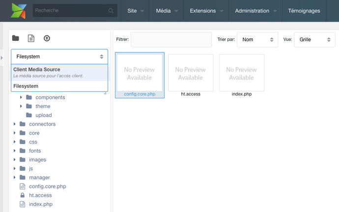 média source client dans le gestionnaire de fichiers