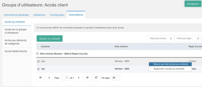 modification des contextes du groupe d'utilisateurs