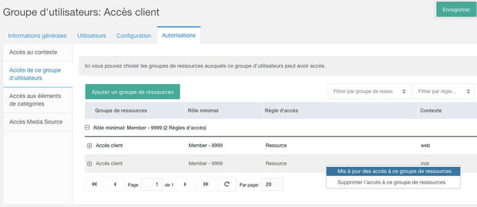 mdification des accès de ce groupe d'utilisateurs