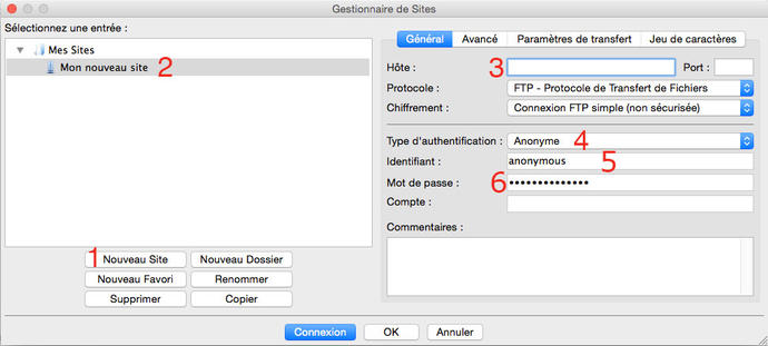 Ajouter un site a FileZilla