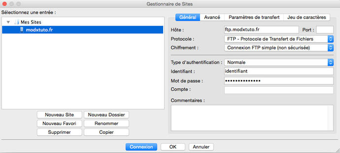 Connectez vous au site avec FileZilla