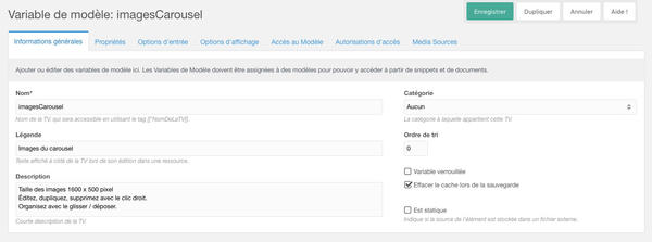 Configuration de la variable de modèle