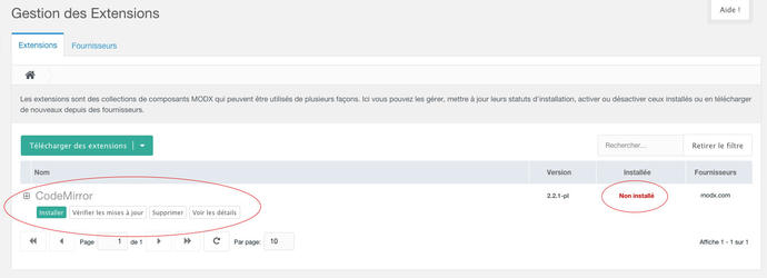 Gestion des extensions MODX