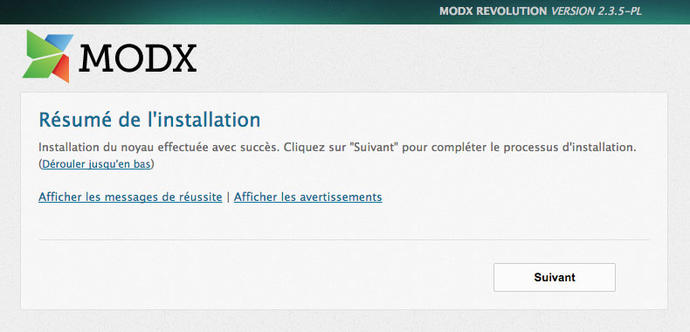 Installation de MODX - étape 7